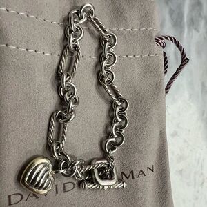 David Yurman sterling silver & 18k gold heart charm bracelet